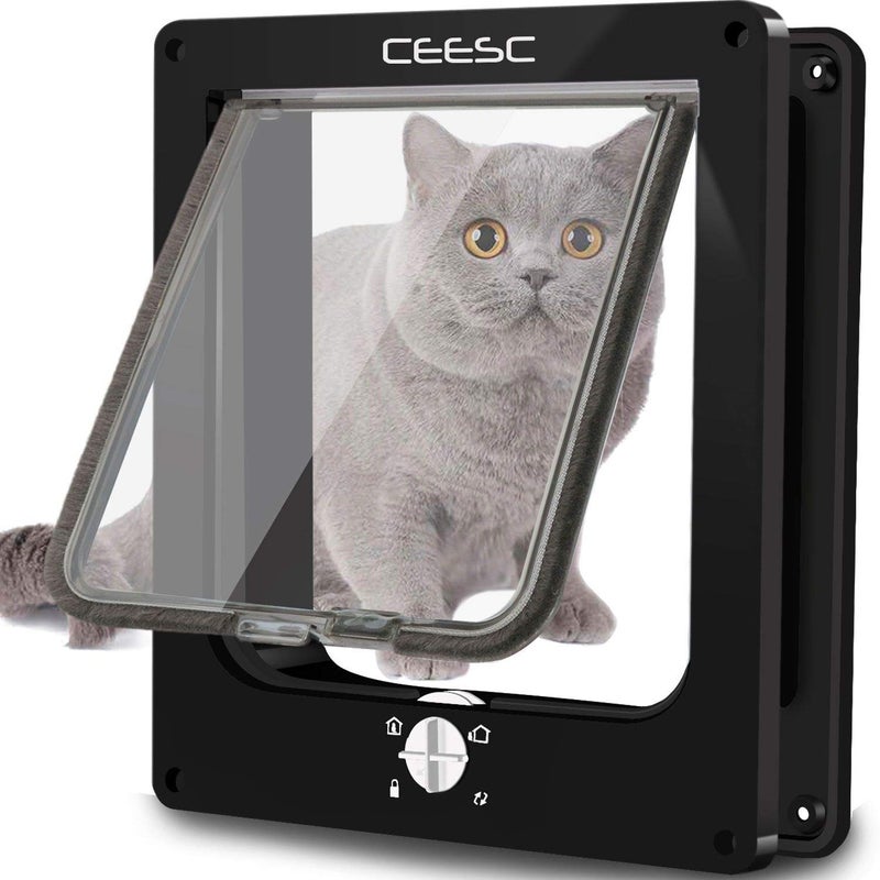 CEESC Extra Large Cat Door (Outer Size 11.6" x 9.8"), Rotary 4 Way Locking Cat Door for Interior Exterior Doors, Weatherproof Pet Door for Cat & Doggie with Circumference < 24.8",Upgraded Version - Image 1